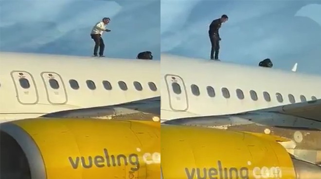 UÇAĞIN ÇATISINA TIRMANDI !